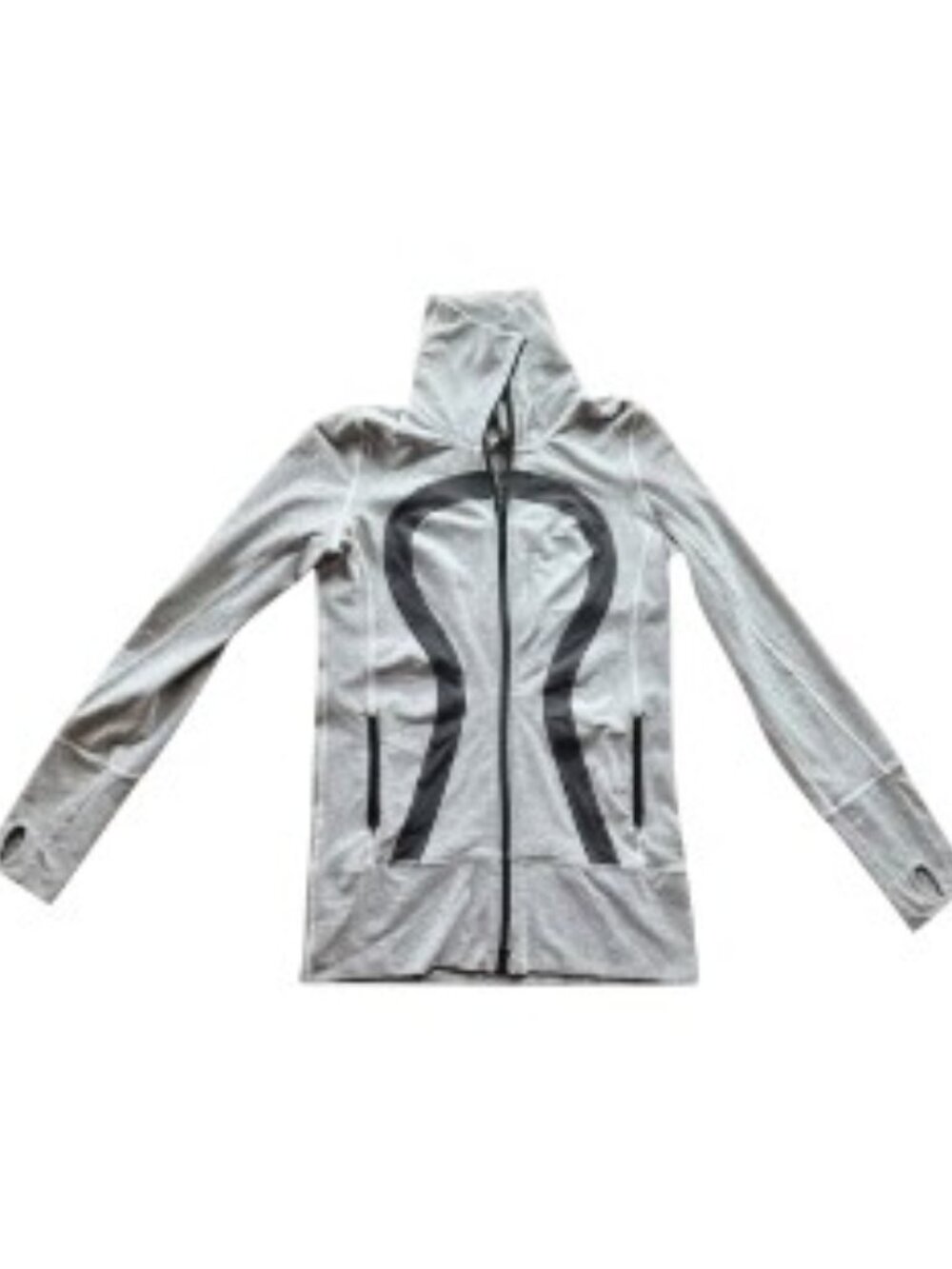 Lululemon Women’s Light Grey White Striped Logo Track Jacket Thumb Hole Size 6